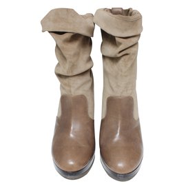 Botas Robert Clergerie Brisol Taupe Cuero y Gamuza