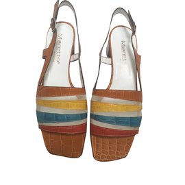 Maretto Ledersandalen Orange Schlangenleder Muster Größe 40 - Autre Marque