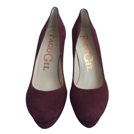 Paco Gil Leder Pumps Dunkelrot 12,5cm Absatz