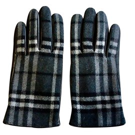 Burberry Handschuhe aus Kalbsleder und Wolle mit Check Muster Schwarz