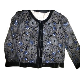 Armand Ventilo Samtjacke Schwarz mit Blauem Perlenstickerei