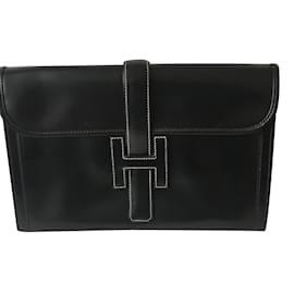 Hermès Jige Clutch aus schwarzem Leder