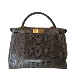 Fendi Peekaboo Medium Schlangenleder Handtasche Schwarz Grau