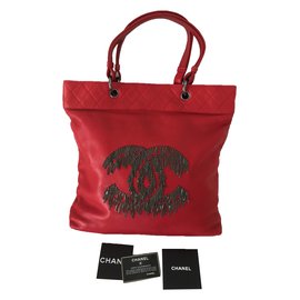 Borsa Shopping Chanel in pelle d'agnello rossa