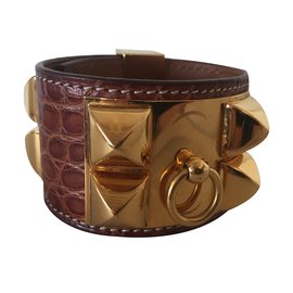 Hermès Collier de Chien Medor Bracelet Alligator Caramel