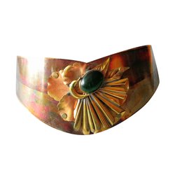 Gürtel Bronze Blattmuster mit grünem Stein - Autre Marque