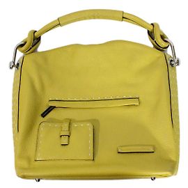 Borsa a mano Bcbg Max Azria in pelle gialla con cuciture bianche