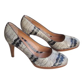 Sergio Rossi Leder Pumps Schlangenmuster Grau
