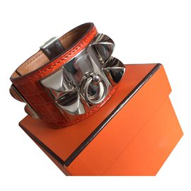 Hermès Collier de Chien Bracelet Alligator Orange