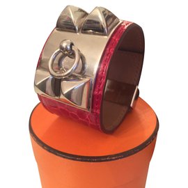 Hermès Collier de Chien Bracelet Alligator Leather Red