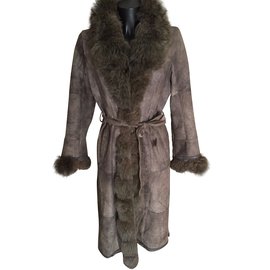 Giovanni Leder Mantel Grau mit Pelzfutter - Autre Marque