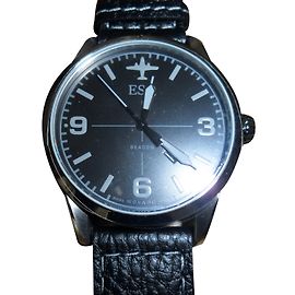Relógio Movado Esq Pilot Mostrador Preto Aço Inoxidável 42mm
