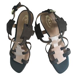 Sandali con tacco alto Tod's Marrone e Nude in Pelle Vernice
