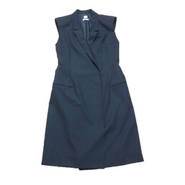Hermès Wickelkleid aus Wolle Blau Grösse 36