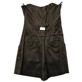 Pinko Black Satin Viscose Strapless Jumpsuit