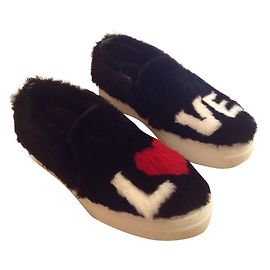 Joshua Sanders Pelz Slip On Schwarz Größe 39