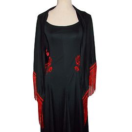 Autre Marque Flora Albaicin Kleid Schwarz mit roter Stickerei