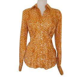 Blusa René Lezard de seda com estampa de bolinhas bege laranja