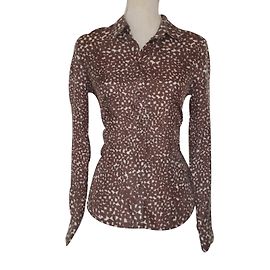 René Lezard Blusa de seda de mangas compridas Castanho Bege