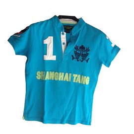 Top de algodão azul Shanghai Tang