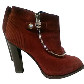 Stivaletti Alexander McQueen Borgogna Pelle e Scamosciata 37.5