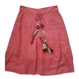 Falda Kenzo Coral de Seda y Algodón con Pompones