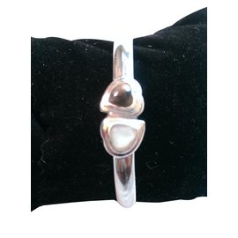 Saint Laurent Silver Bangle Bracelet with Hearts