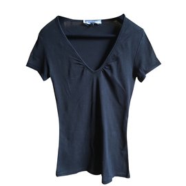 T-shirt Sportmax in cotone nero con scollo a V