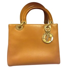 Borsa a mano Christian Dior Lady Dior in pelle marrone chiaro