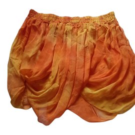 Plein Sud Falda Mini Asimétrica de Seda Naranja