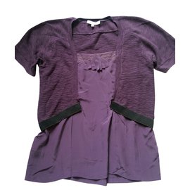 Top Maje Martha de seda y algodón de manga corta morado M