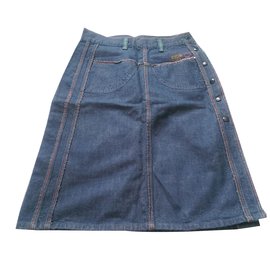 Falda Diesel de denim azul de largo a la rodilla algodón