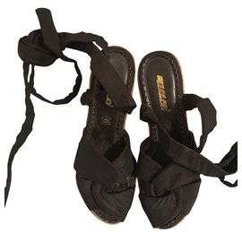 Autre Marque Sandali con zeppa Bee-Fly marrone scuro seta e pelle
