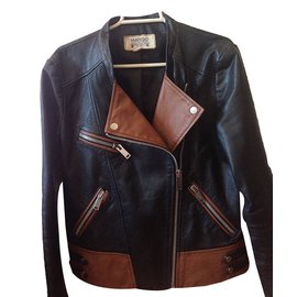 Chaqueta de moto Mango de cuero negro y marrón