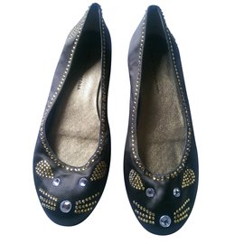 Marc by Marc Jacobs Mouse Ballerinas aus Leder und Khaki Satin