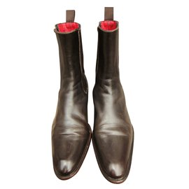 Santoni Chelsea Stiefeletten aus dunkelbraunem Leder