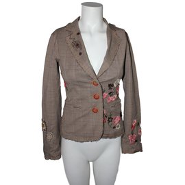 Gerard Darel Braune Baumwolljacke mit Blumenstickerei