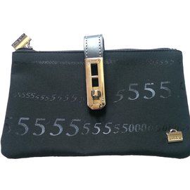 Pochette La Bagagerie in pelle e tela nera