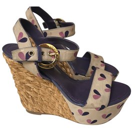 Sandali con zeppa Louis Vuitton in tessuto e pelle 37