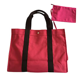 Borsa a mano Hermès TOTO in tela di cotone rosa