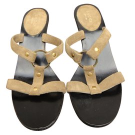 Gucci Nubuck Leather Sandals Black Beige 36IT