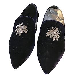 Mocassini SANAYI 313 in pelle blu con ricamo ape argento 39