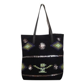 Bolso Tote Hipanema de lona negro con lentejuelas plateadas
