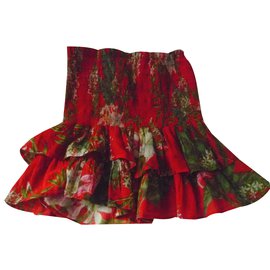 Gonna Isabel Marant Etoile con Volant e Fiori Rossa in Cotone