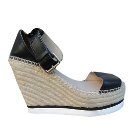 Sandali con zeppa See by Chloé neri in pelle e corda