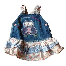 Autre Marque Jeanskleid für Mädchen mit Eulenstickerei und Rüschen Blau 6 Monate