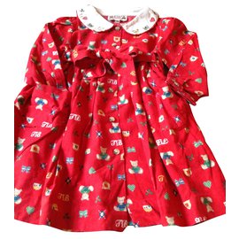 Rotes Baumwollkleid mit Stickerei und Schleife für Mädchen - Autre Marque