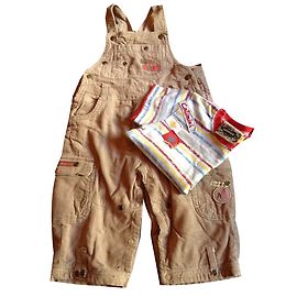 Autre Marque Ensemble Salopette et T-shirt en Coton Caramel 12 Mois