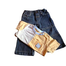Autre Marque Pantalon en denim Grain de ble Jaune et Bleu Marine 12 mois