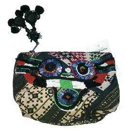 Pochette Antik Batik Adena in cotone ricamato con perle